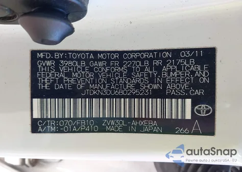 2011 Toyota Prius Two from USA, damaged, VIN JTDKN3DU6B0295231